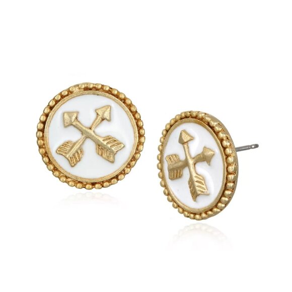Capwell Co Womens Athena Stud Earrings Gold Tone Mixed Metals White Arrows - Picture 1 of 2